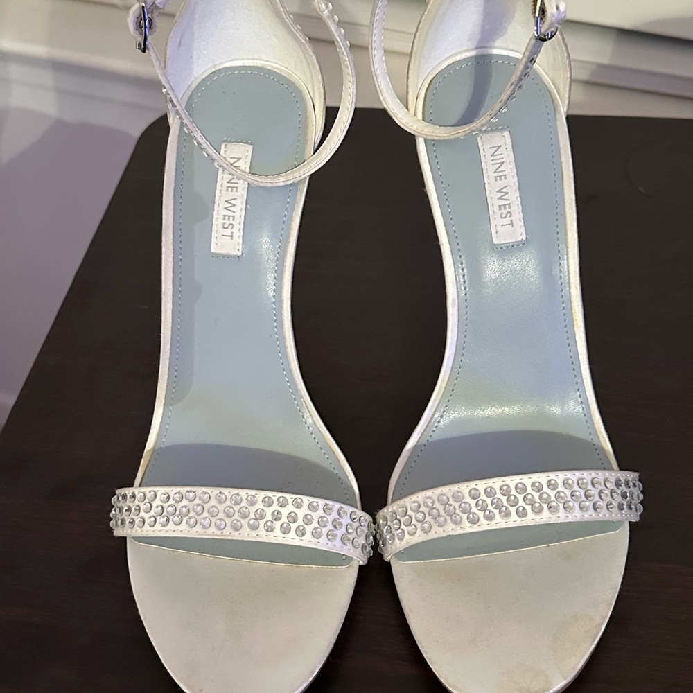 Nine West White and Blue Strappy Heels